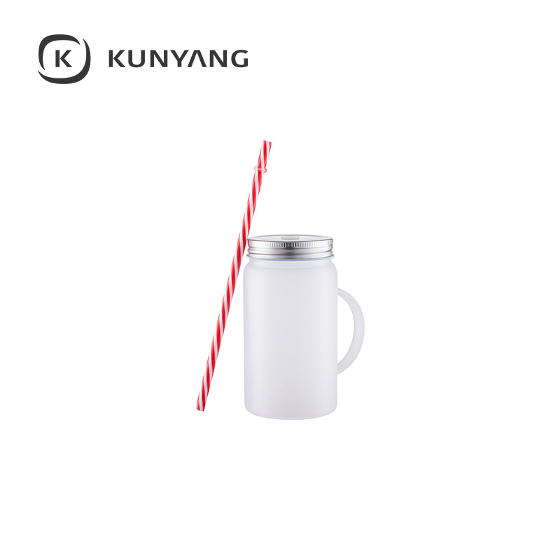 Frosted Glass 17oz/500ml Mason Jar w/Straw