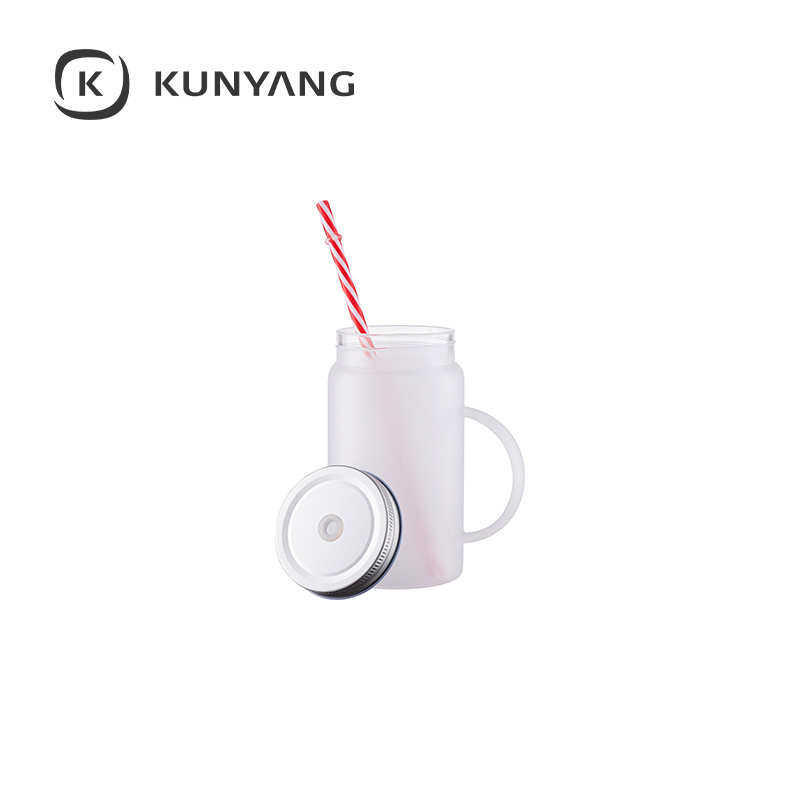 Frosted Glass 17oz/500ml Mason Jar w/Straw