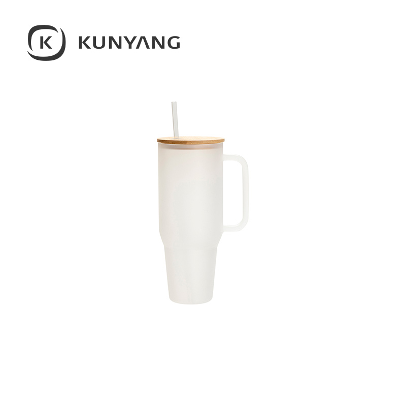 Frosted Glass 40oz/1200ml Glass Travel Tumbler with Lid & Straw