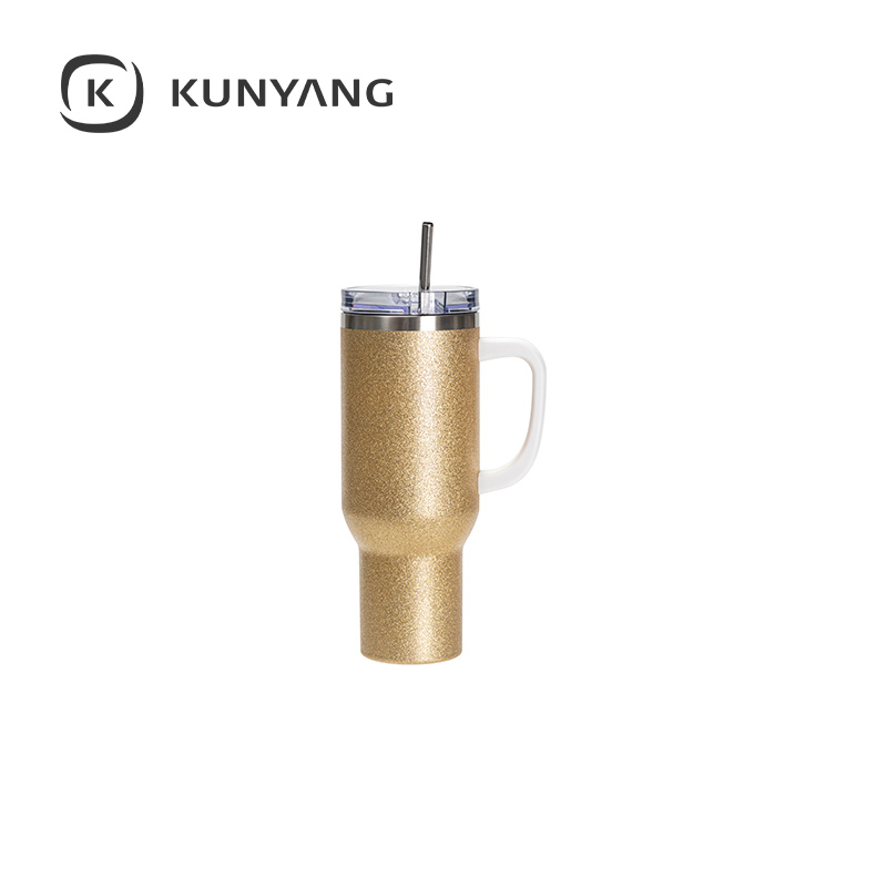 Stainless Steel Handled Travel Tumbler Gold