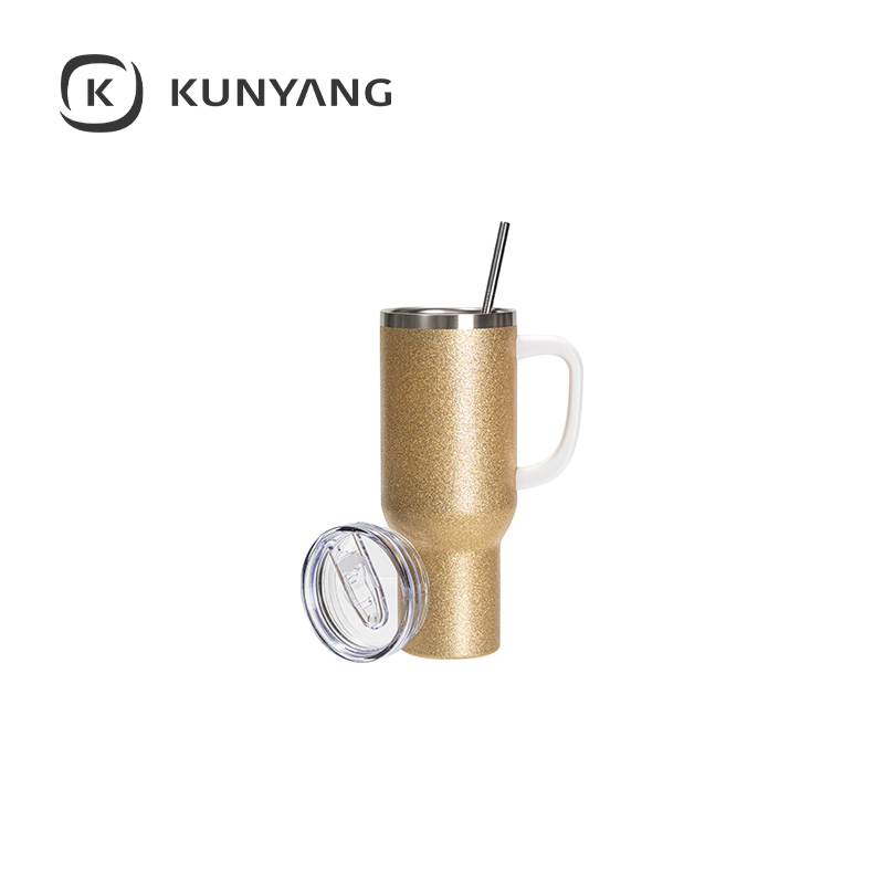 Stainless Steel Handled Travel Tumbler Gold