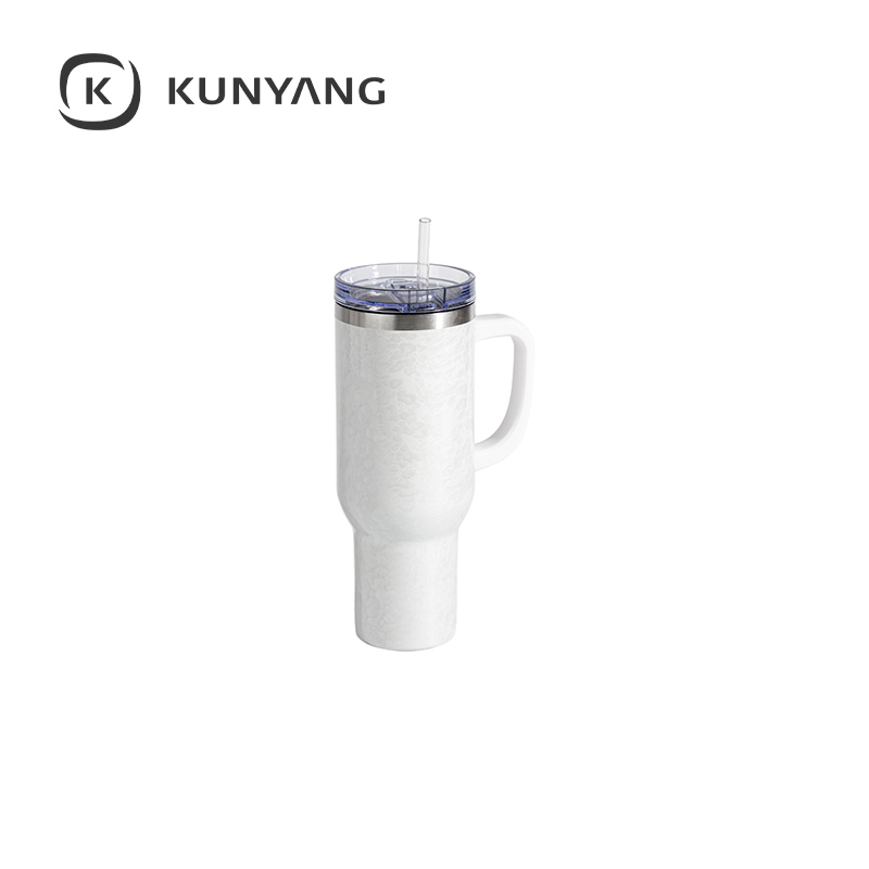 White Handle Puffy Cloud Stainless Steel Travel Tumbler with Lid & Straw White