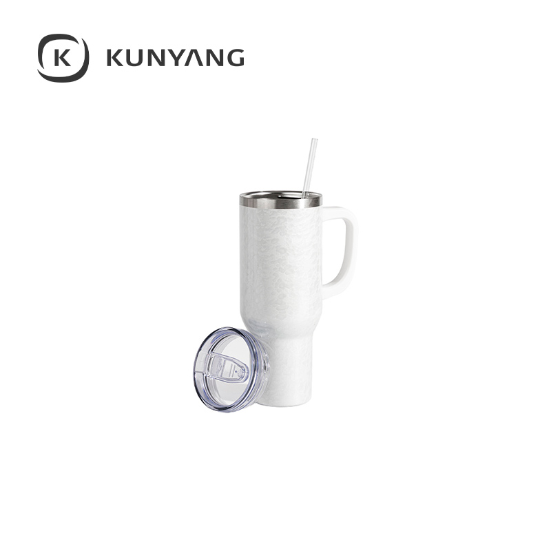 White Handle Puffy Cloud Stainless Steel Travel Tumbler with Lid & Straw White
