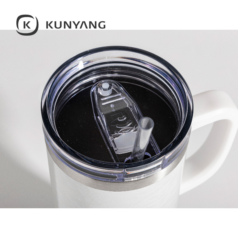 White Handle Puffy Cloud Stainless Steel Travel Tumbler with Lid & Straw White
