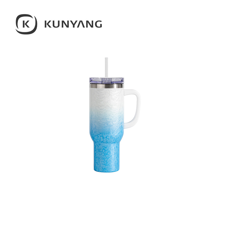 White Handle Puffy Cloud Stainless Steel Travel Tumbler with Lid & Straw Light Blue