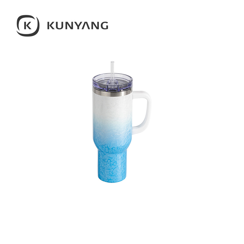 White Handle Puffy Cloud Stainless Steel Travel Tumbler with Lid & Straw Light Blue
