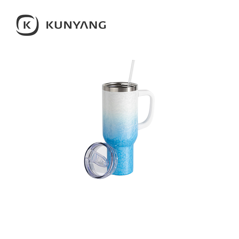 White Handle Puffy Cloud Stainless Steel Travel Tumbler with Lid & Straw Light Blue