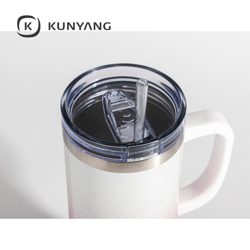 White Handle Puffy Cloud Stainless Steel Travel Tumbler with Lid & Straw Pink