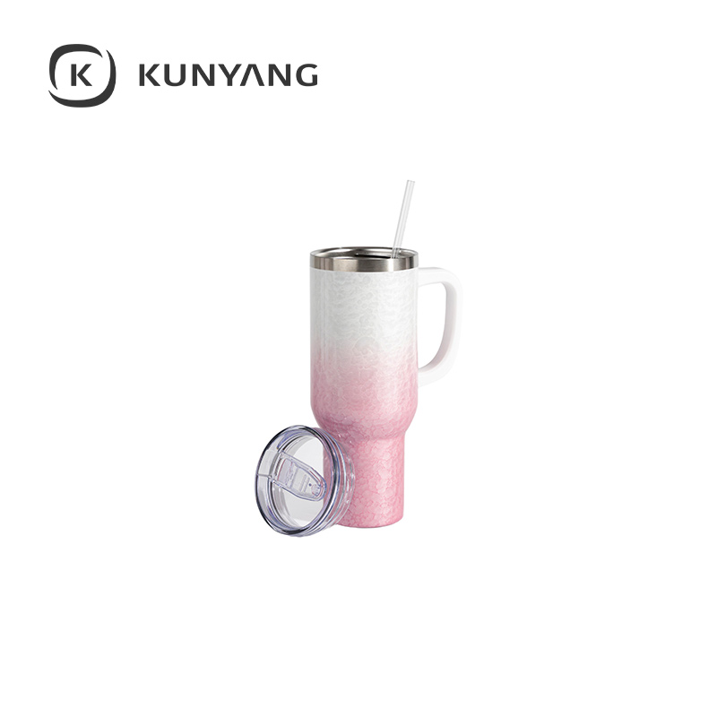 White Handle Puffy Cloud Stainless Steel Travel Tumbler with Lid & Straw Pink
