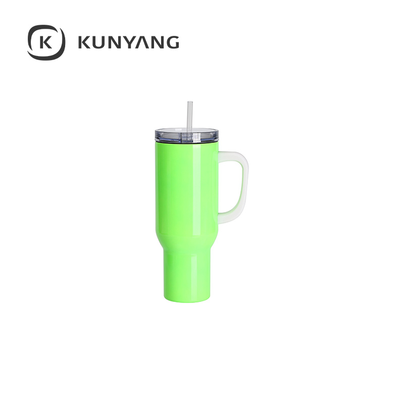 40oz/1200ml Stainless Steel Fluorescent Travel Tumbler with Lid & Straw Green