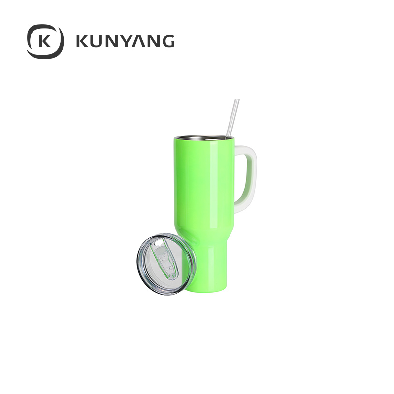 40oz/1200ml Stainless Steel Fluorescent Travel Tumbler with Lid & Straw Green
