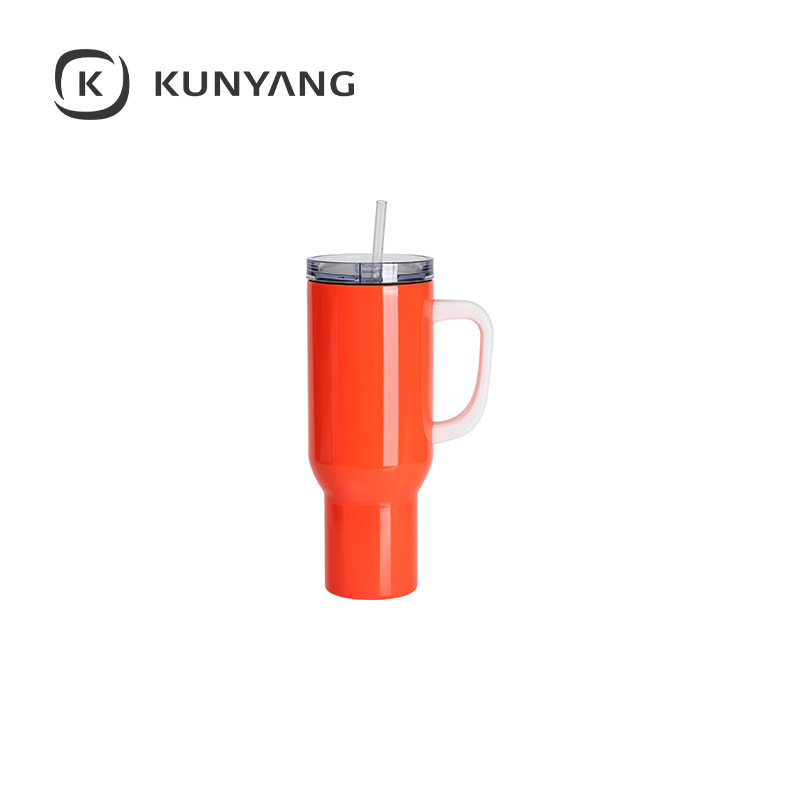 40oz/1200ml Stainless Steel Fluorescent Travel Tumbler with Lid & Straw Orange