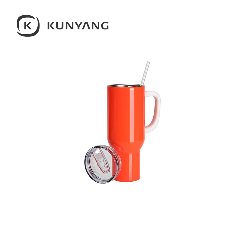 40oz/1200ml Stainless Steel Fluorescent Travel Tumbler with Lid & Straw Orange