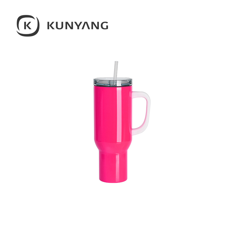 40oz/1200ml Stainless Steel Fluorescent Travel Tumbler with Lid & Straw Pink