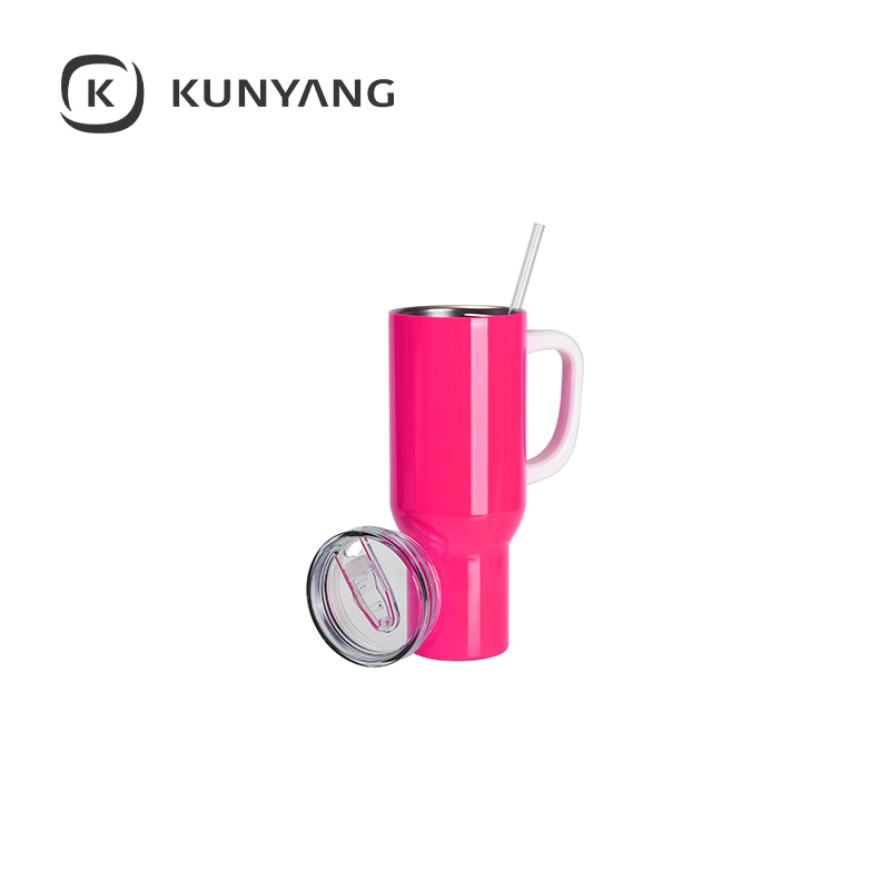 40oz/1200ml Stainless Steel Fluorescent Travel Tumbler with Lid & Straw Pink