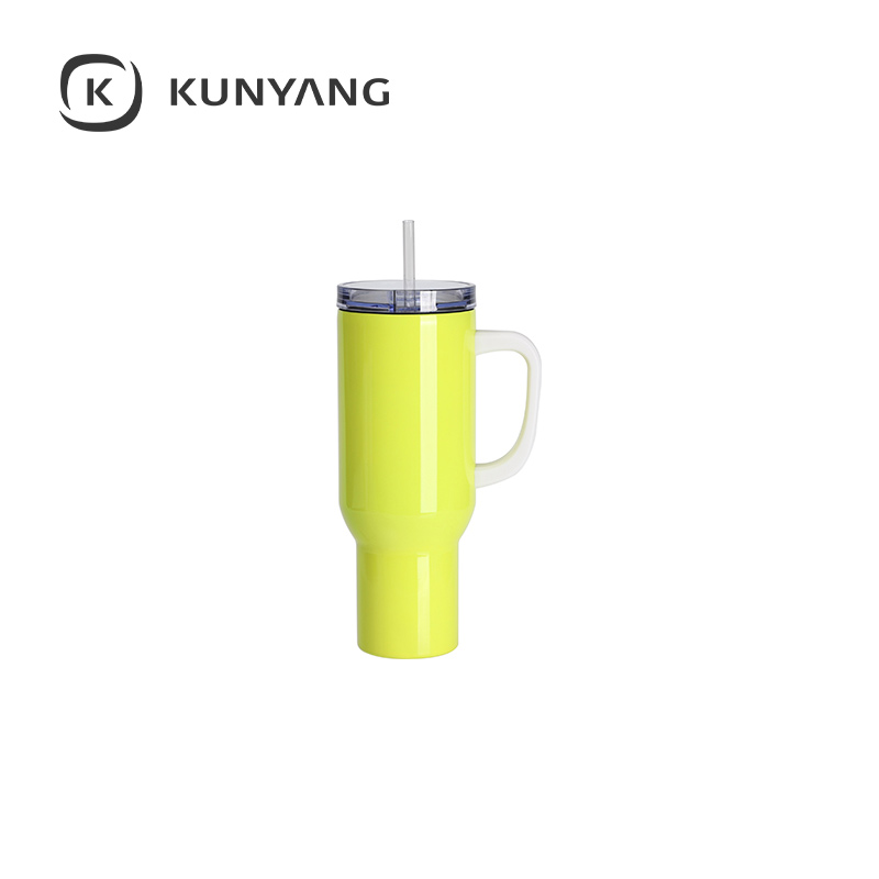40oz/1200ml Stainless Steel Fluorescent Travel Tumbler with Lid & Straw Yellow