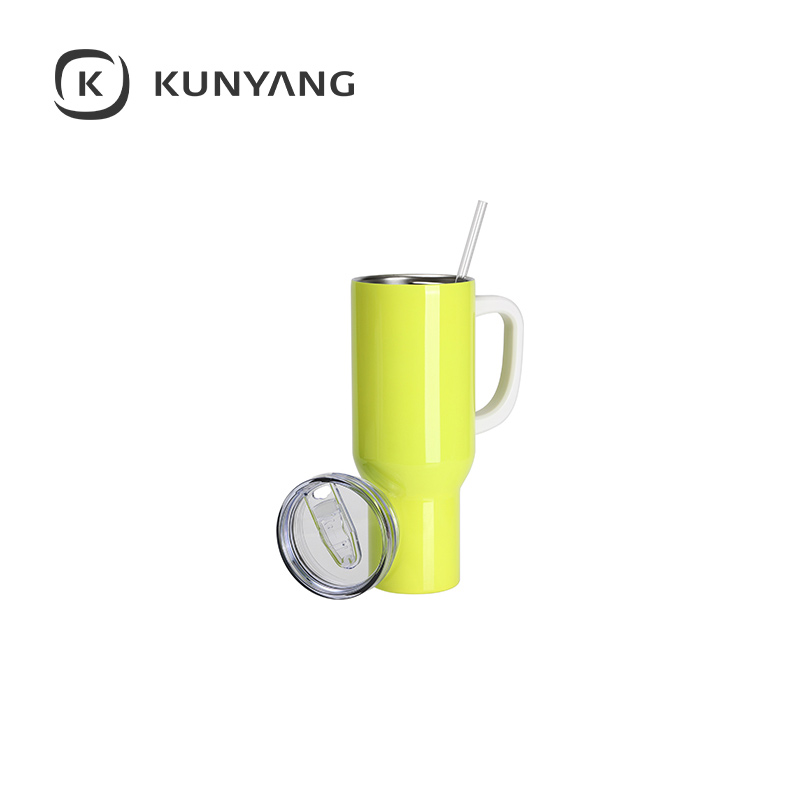 40oz/1200ml Stainless Steel Fluorescent Travel Tumbler with Lid & Straw Yellow