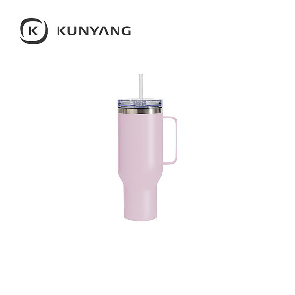40oz/1200ml Stainless Steel Matte Travel Tumbler with Silver Trim  & Clear Slide Lid & Plastic Straw