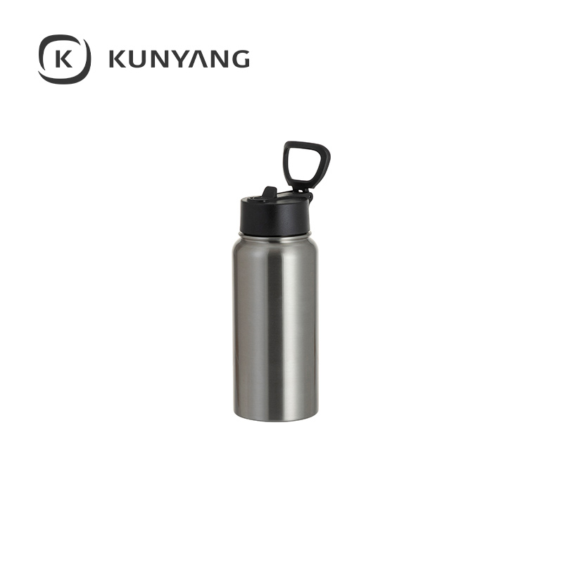Stainless Steel water Bottle w/Wide Mouth Straw & Portable Lid