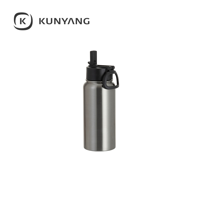 Stainless Steel water Bottle w/Wide Mouth Straw & Portable Lid
