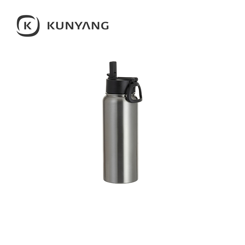Stainless Steel water Bottle w/Wide Mouth Straw & Portable Lid