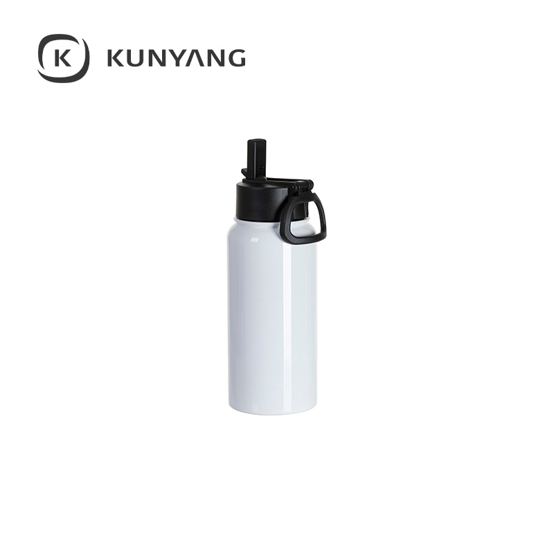 Stainless Steel water Bottle w/Wide Mouth Straw & Portable Lid