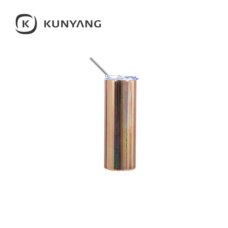 20oz/600ml Metallic Plated Glitter Skinny Tumbler Gold