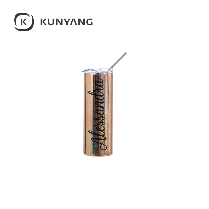 20oz/600ml Metallic Plated Glitter Skinny Tumbler Gold