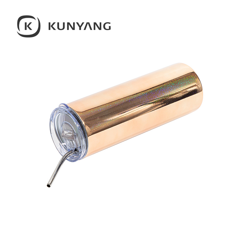 20oz/600ml Metallic Plated Glitter Skinny Tumbler Gold