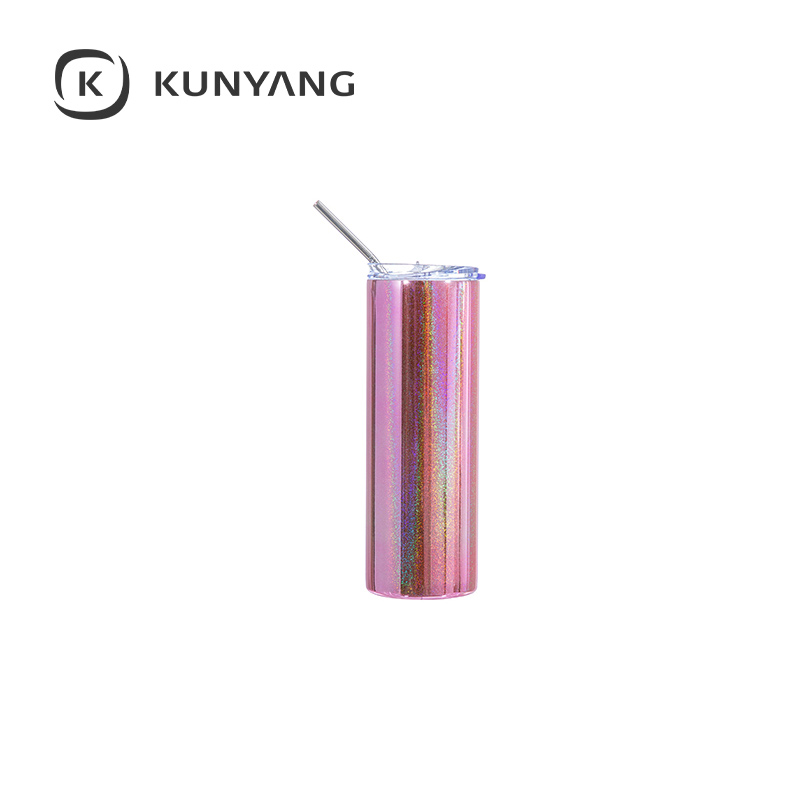 20oz/600ml Metallic Plated Glitter Skinny Tumbler Pink