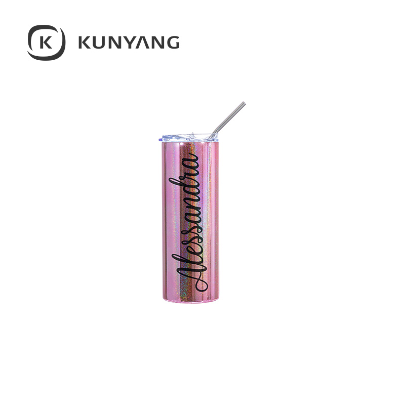 20oz/600ml Metallic Plated Glitter Skinny Tumbler Pink