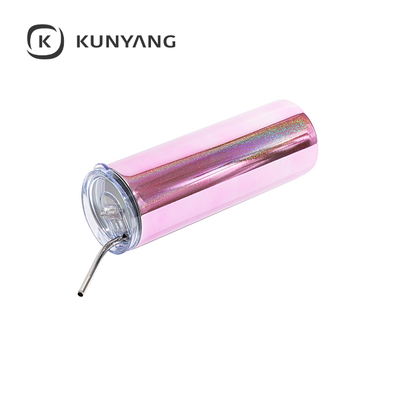 20oz/600ml Metallic Plated Glitter Skinny Tumbler Pink