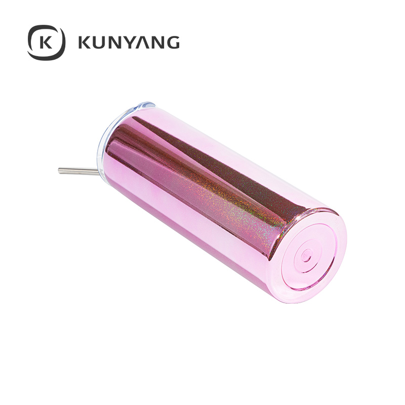 20oz/600ml Metallic Plated Glitter Skinny Tumbler Pink
