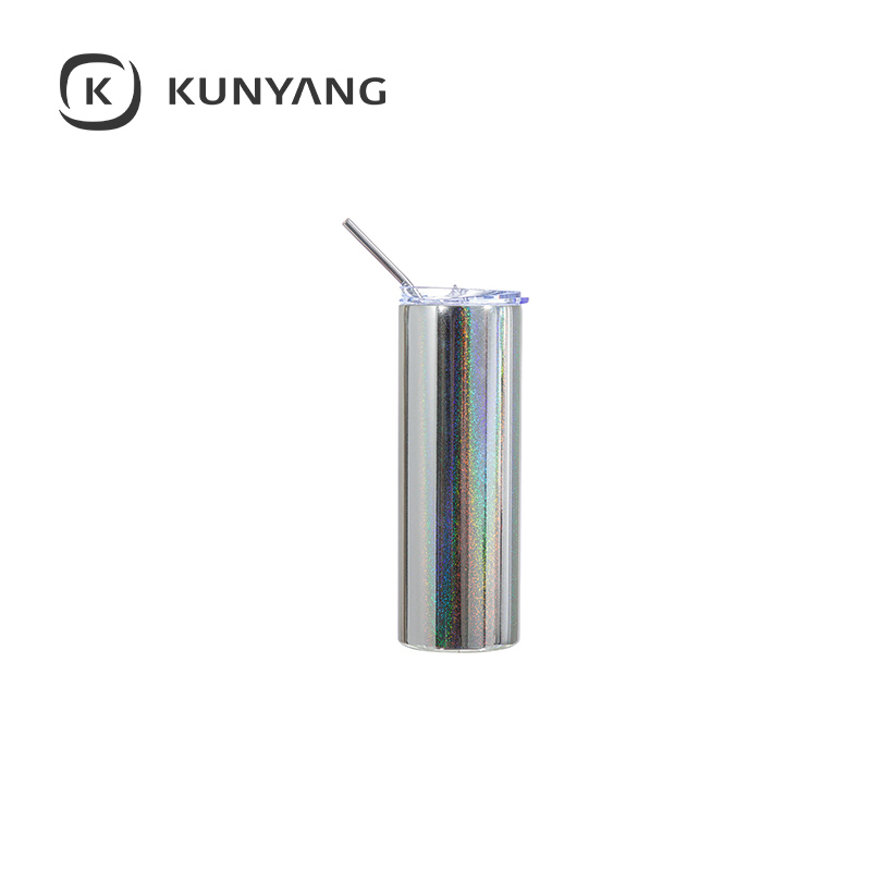 20oz/600ml Metallic Plated Glitter Skinny Tumbler Silver