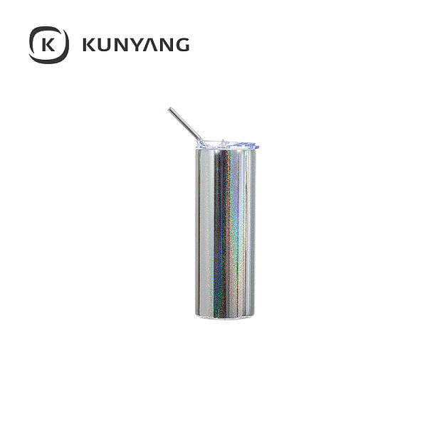 20oz/600ml Metallic Plated Glitter Skinny Tumbler Silver