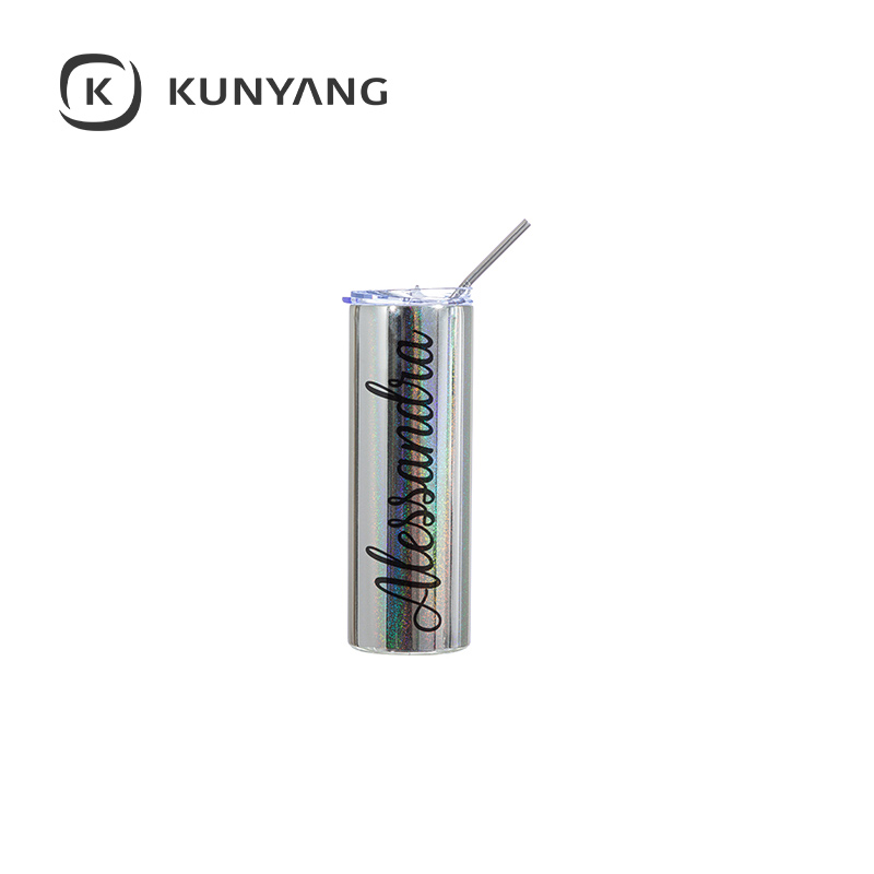 20oz/600ml Metallic Plated Glitter Skinny Tumbler Silver
