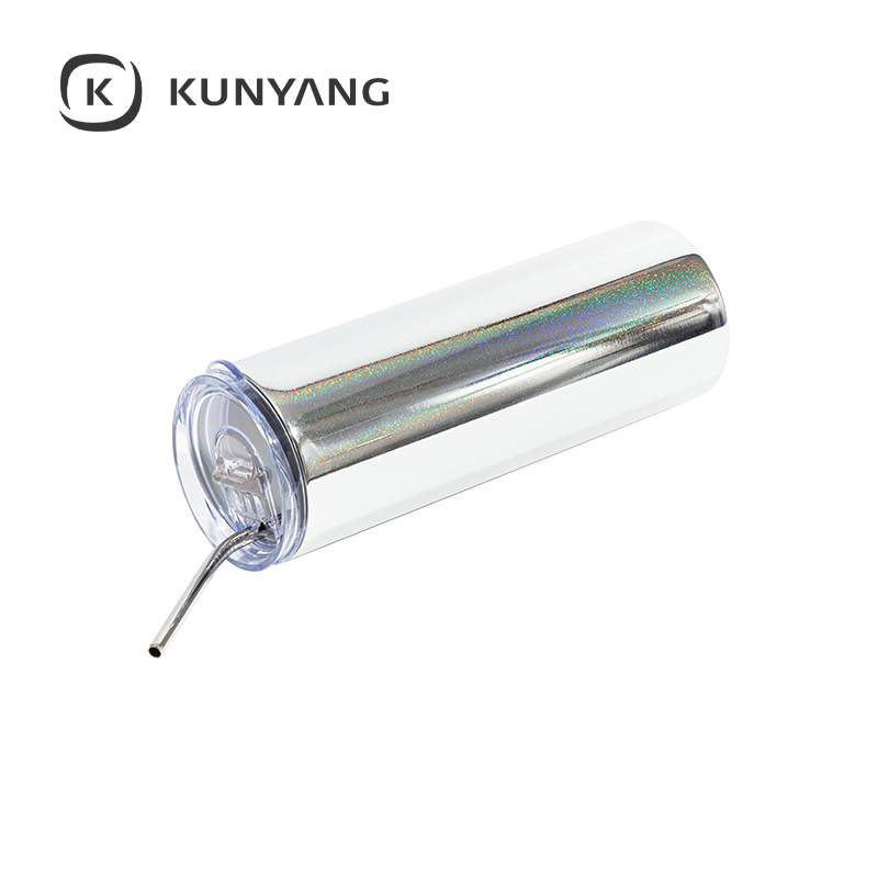 20oz/600ml Metallic Plated Glitter Skinny Tumbler Silver