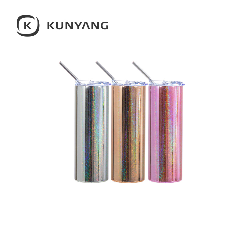 20oz/600ml Metallic Plated Glitter Skinny Tumbler Pink