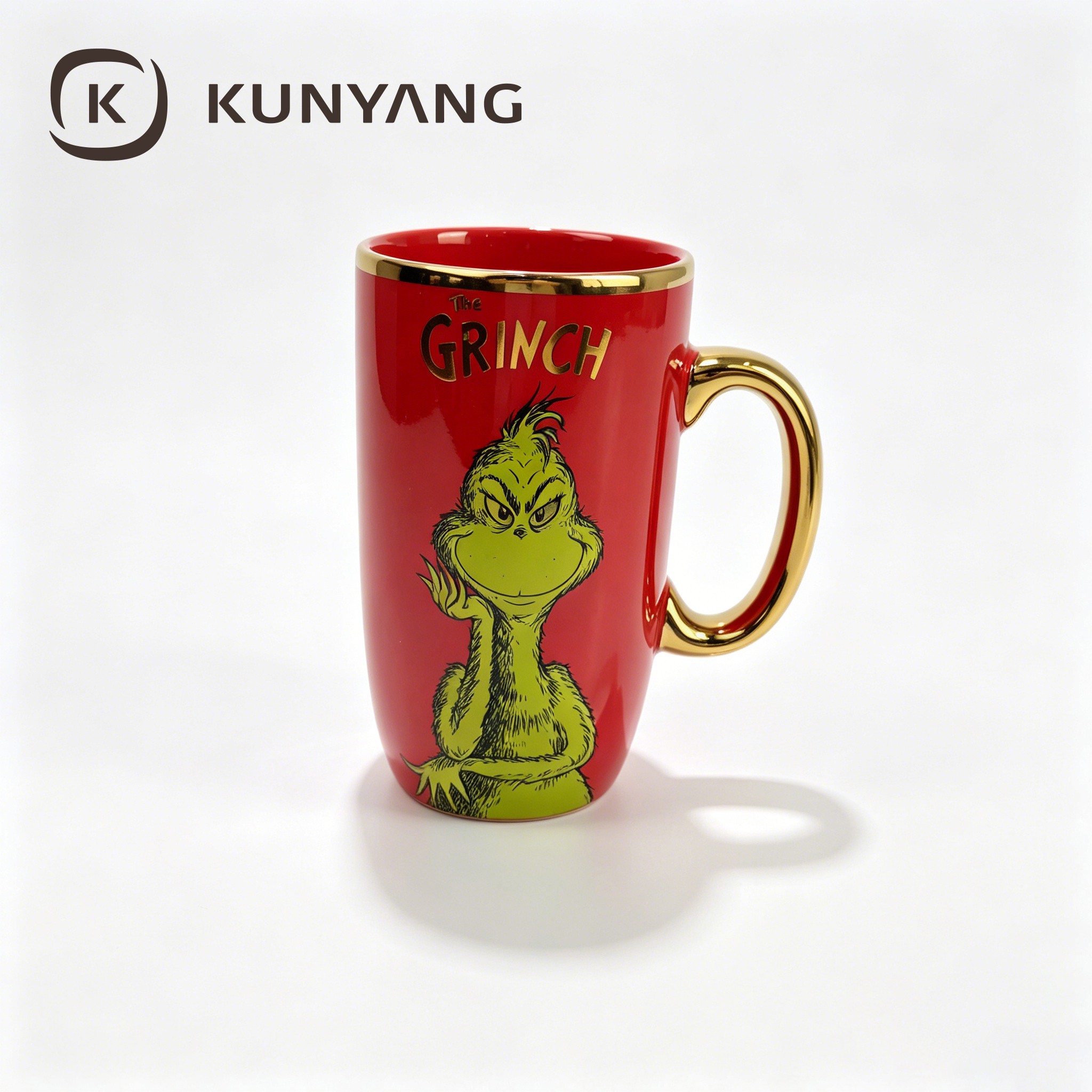 Red Christmas Mug with Gold Rim