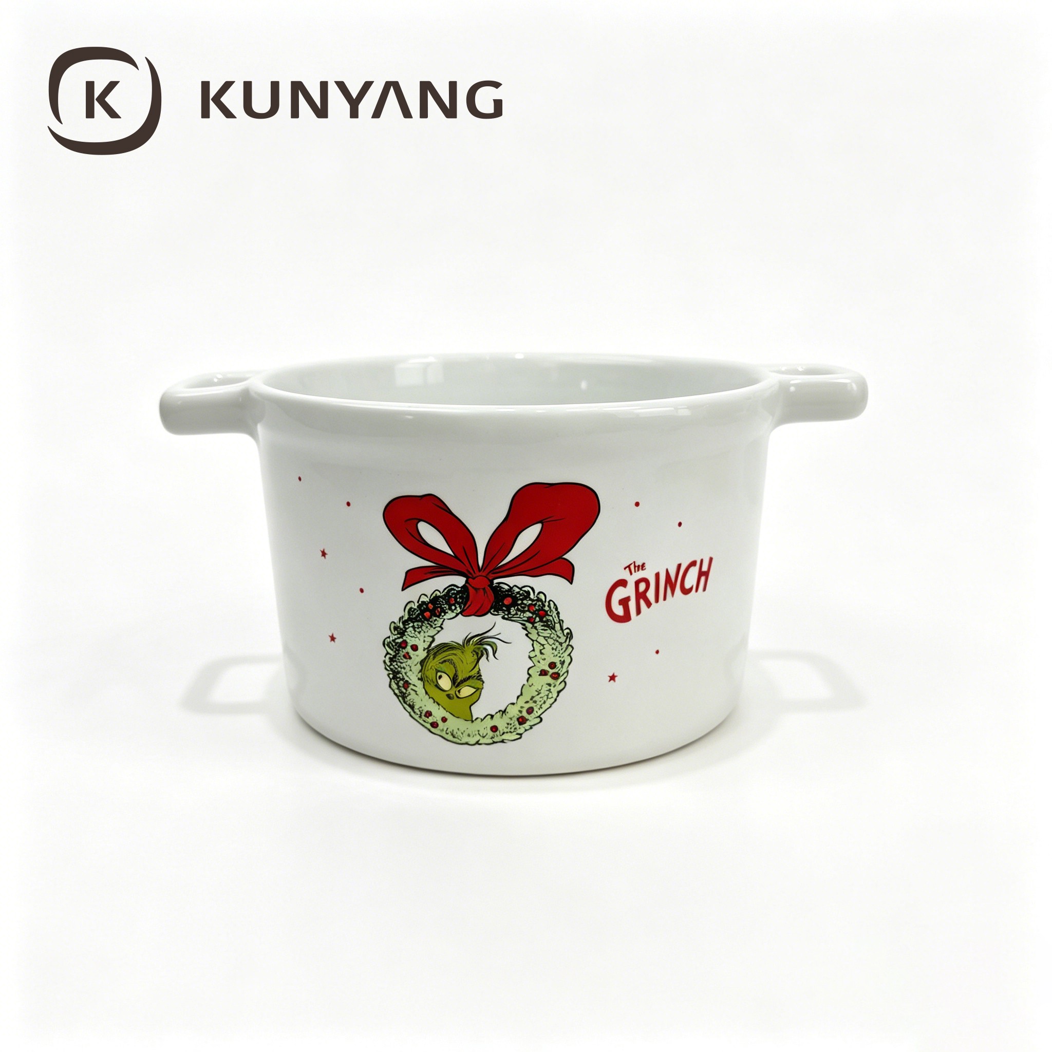 Christmas Wreath Series Double Handled Ceramic Bowl Small Soup & Cereal Dish
