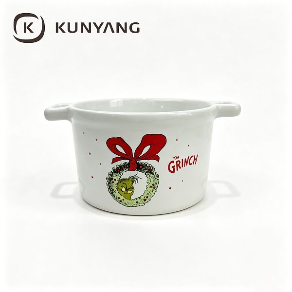 Christmas Wreath Series Double Handled Ceramic Bowl Small Soup & Cereal Dish