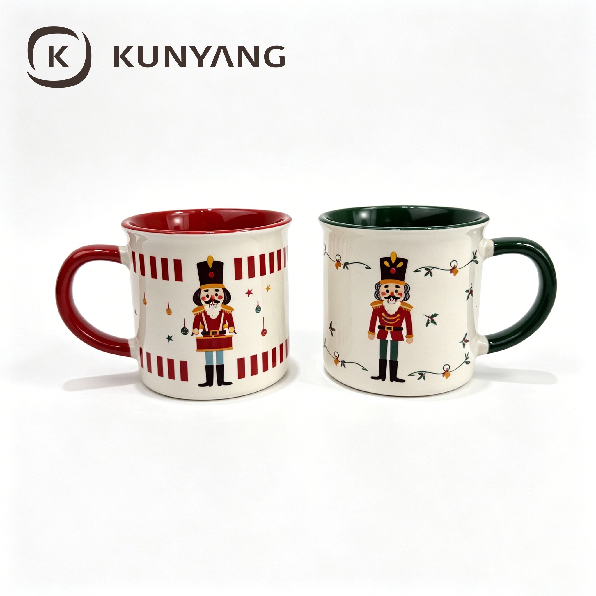 Custom Christmas Ceramic Mug Campfire Style Red Black Rim Porcelain Coffee Cup for Holiday Gifts