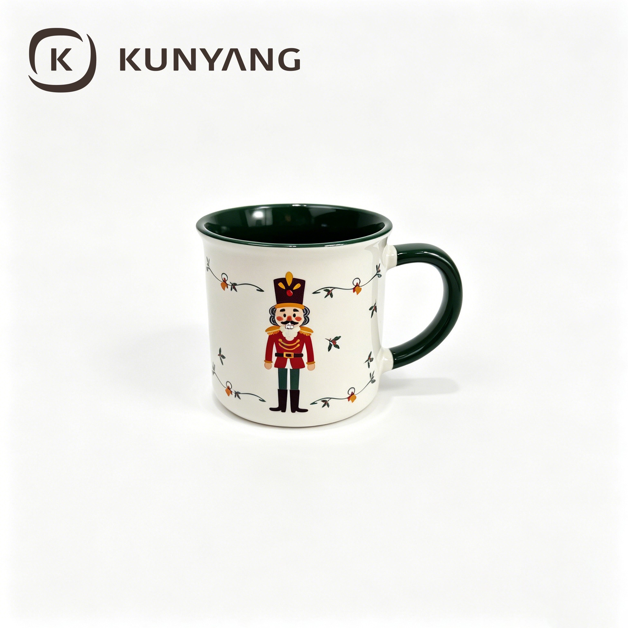 Custom Christmas Ceramic Mug Campfire Style Red Black Rim Porcelain Coffee Cup for Holiday Gifts