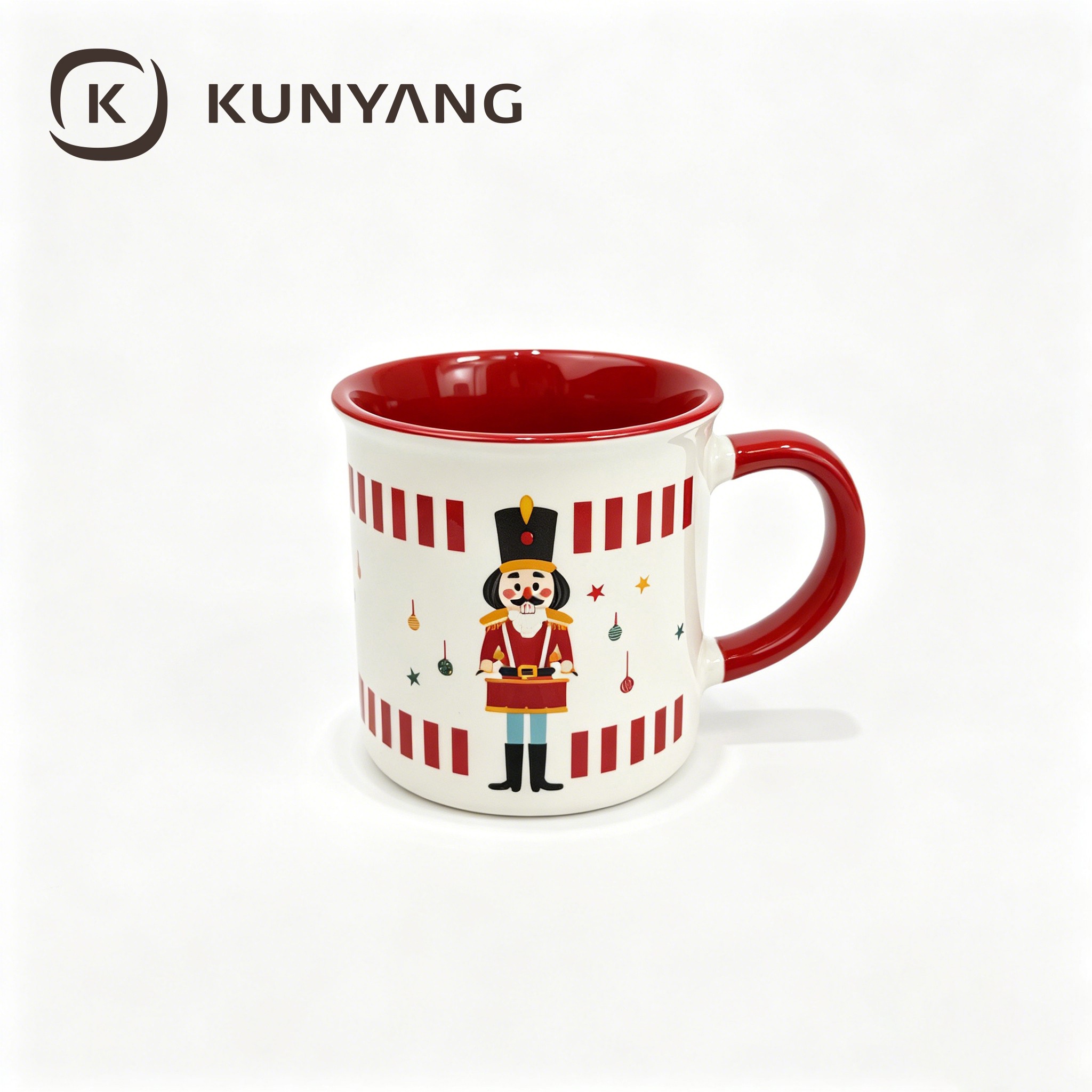 Custom Christmas Ceramic Mug Campfire Style Red Black Rim Porcelain Coffee Cup for Holiday Gifts