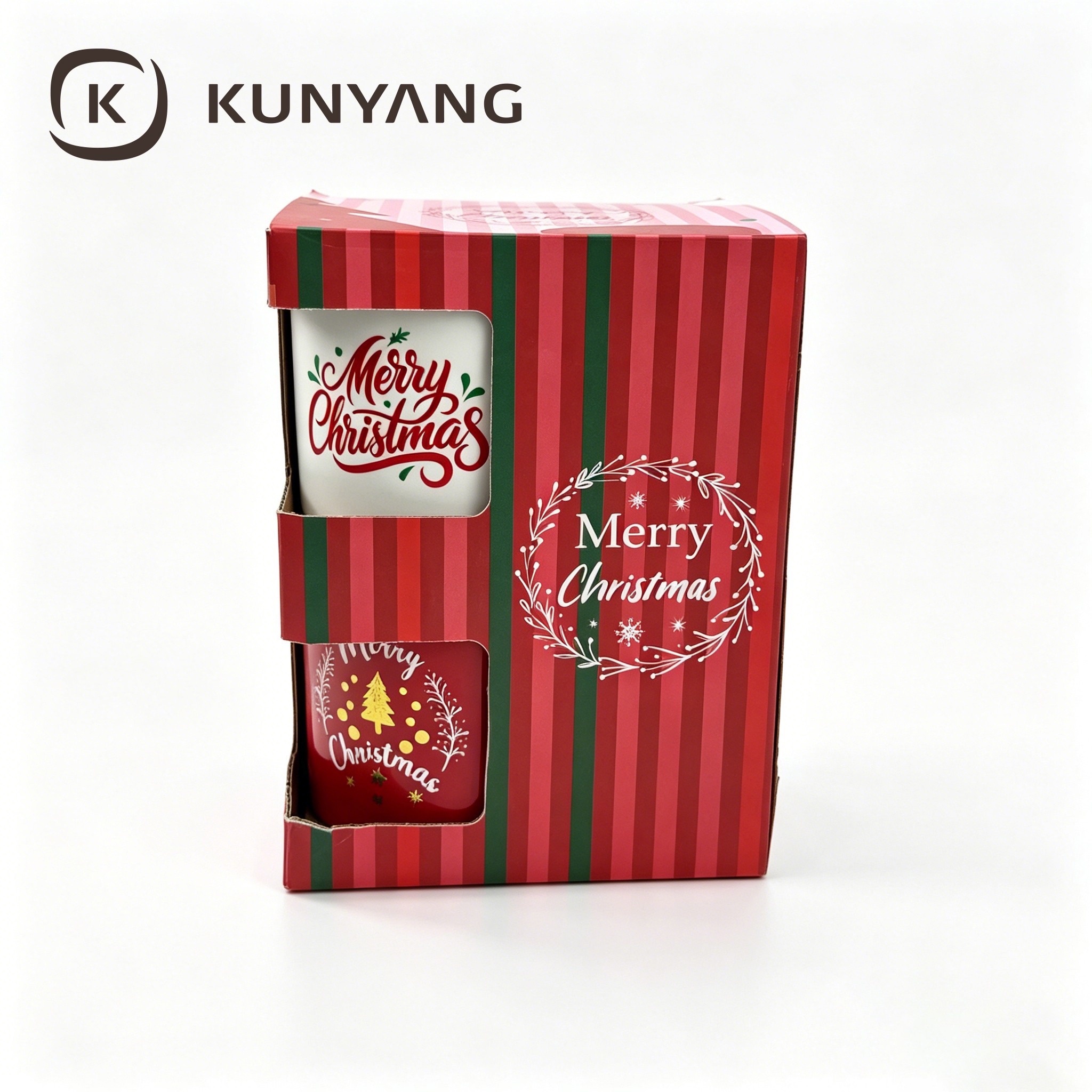 Red Striped Christmas Window Gift Box, Xmas Ceramic Cup Packaging Box