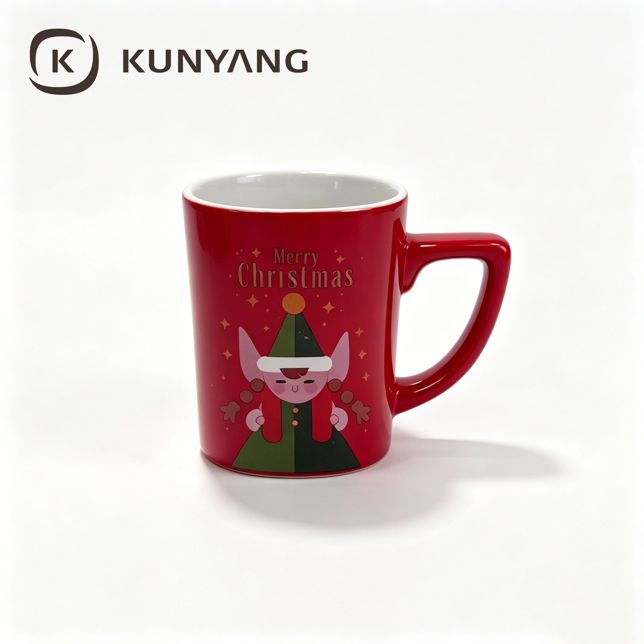 Custom Merry Christmas Ceramic Coffee Mug Set Red and Navy Blue Reindeer Snowman Elf Pattern Tea Cups for Holiday Gifts