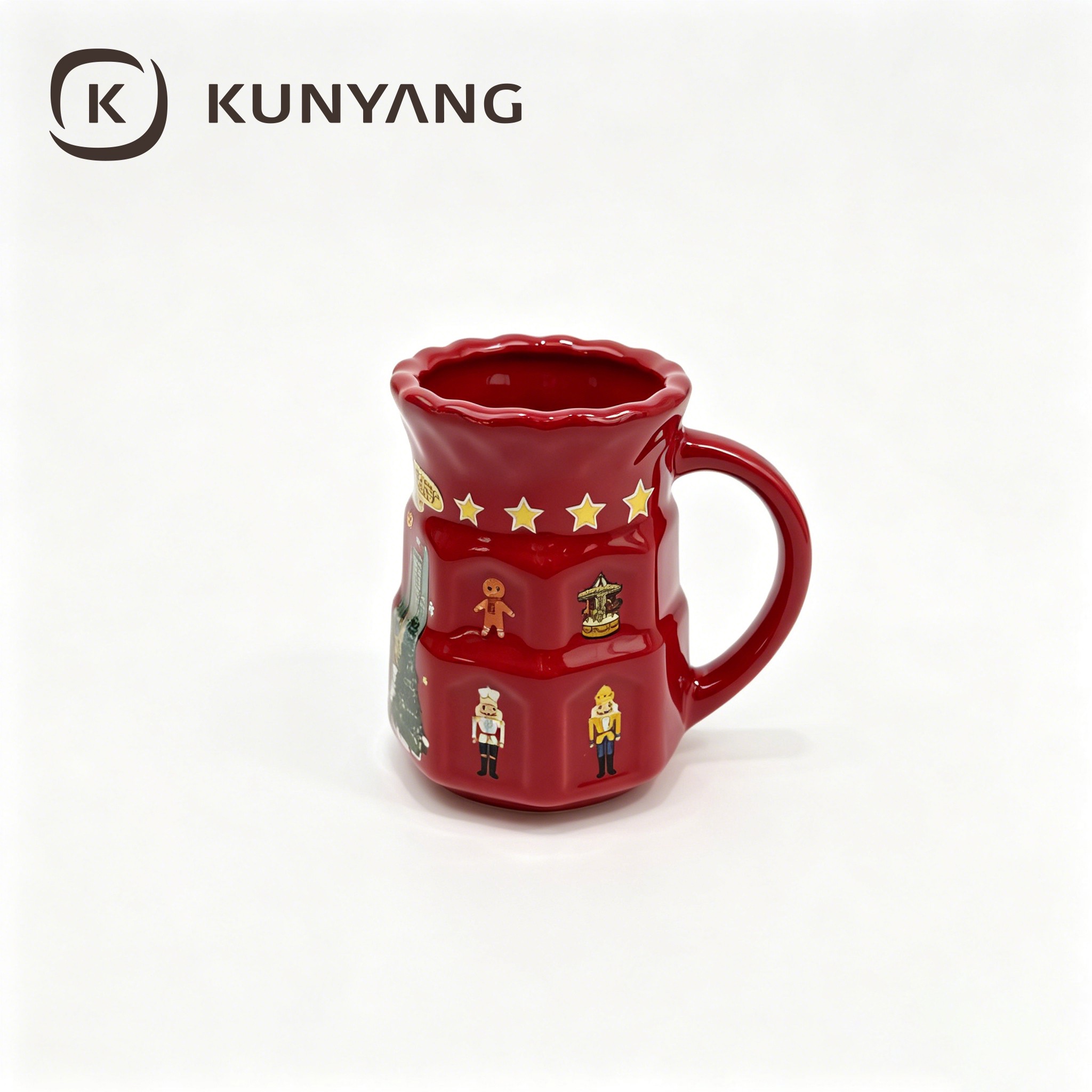 Unique Jar-Shaped Red Porcelain Mug with Christkindlmarkt Illustration for Holiday Souvenirs