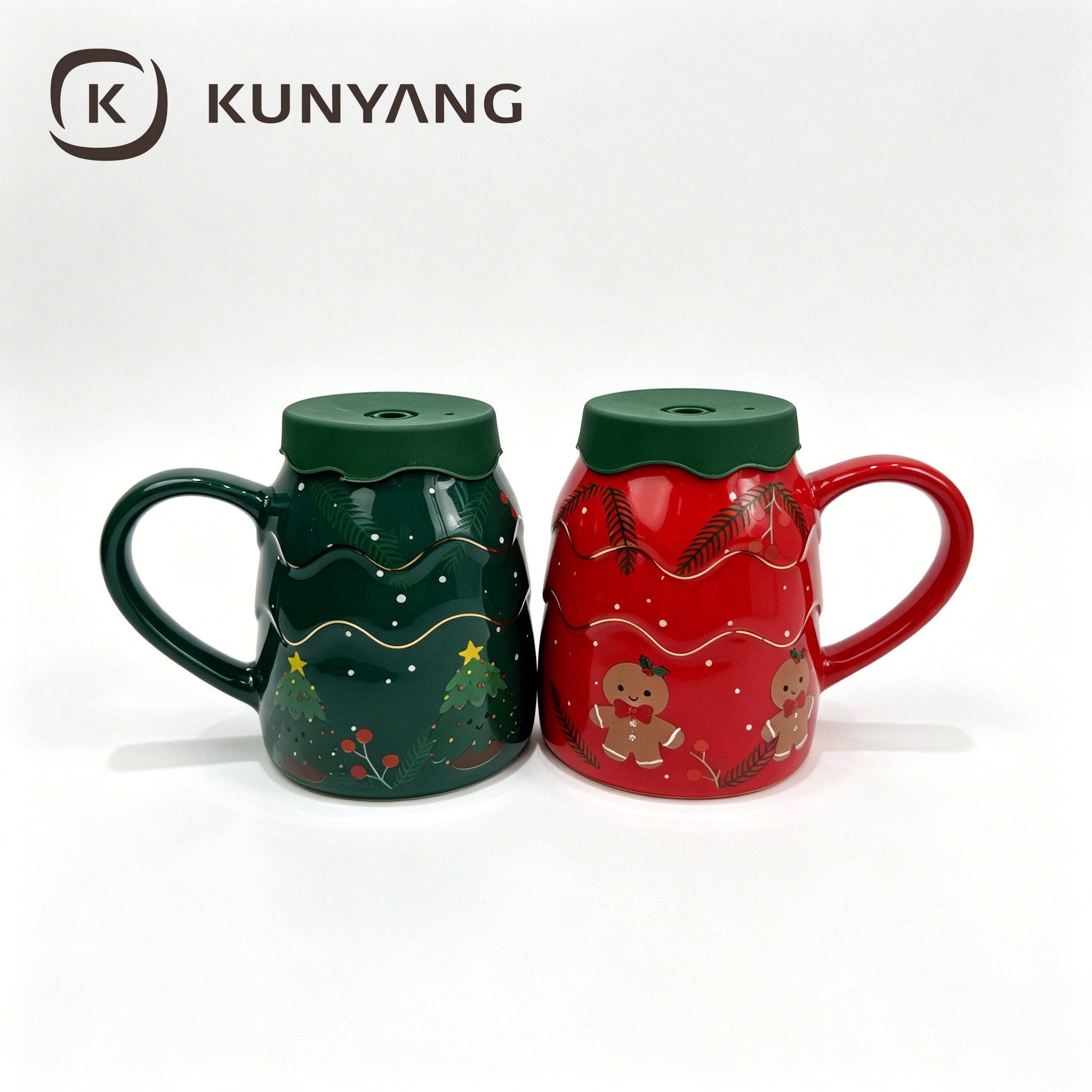 Festive Gingerbread Man Christmas Mug Set - Cute Red & Green Coffee Cup