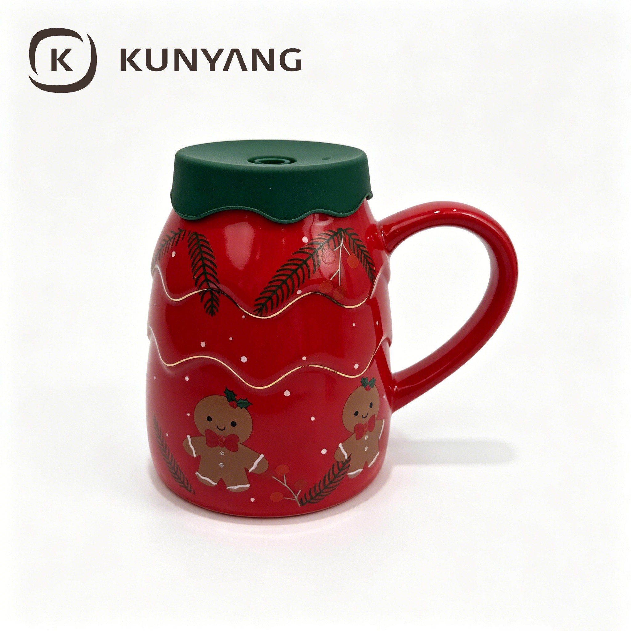 Festive Gingerbread Man Christmas Mug Set - Cute Red & Green Coffee Cup