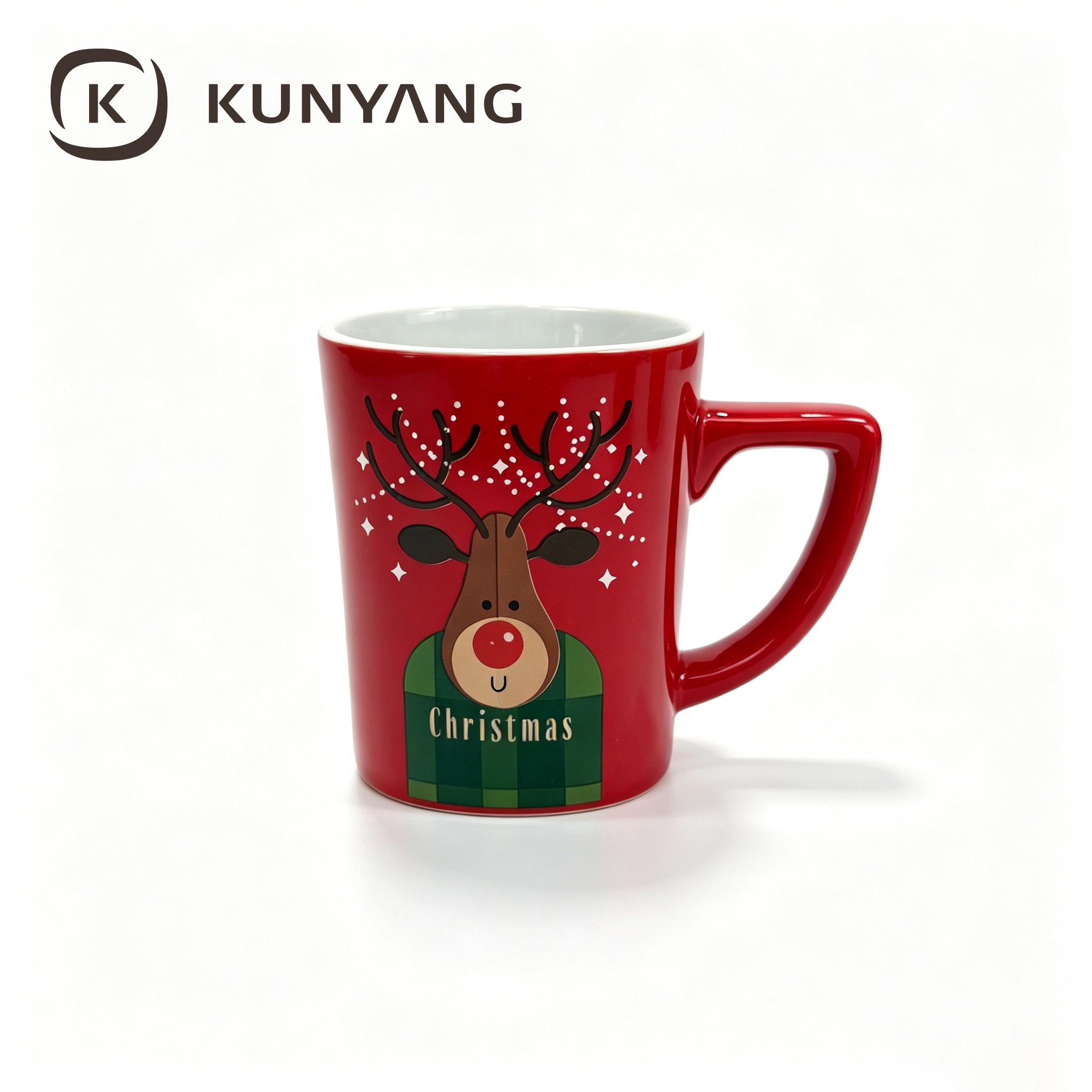 Custom Merry Christmas Ceramic Coffee Mug Set Red and Navy Blue Reindeer Snowman Elf Pattern Tea Cups for Holiday Gifts